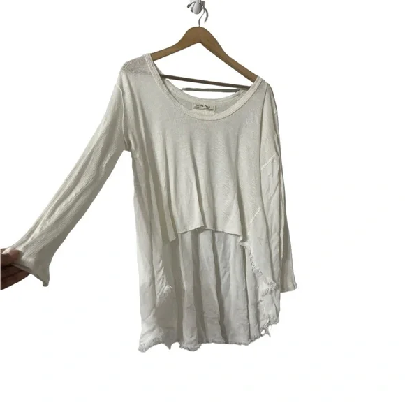 FREE PEOPLE High Low Raw Hem Ribbed Long Sleeve Top Shirt - Picture 3 of 4